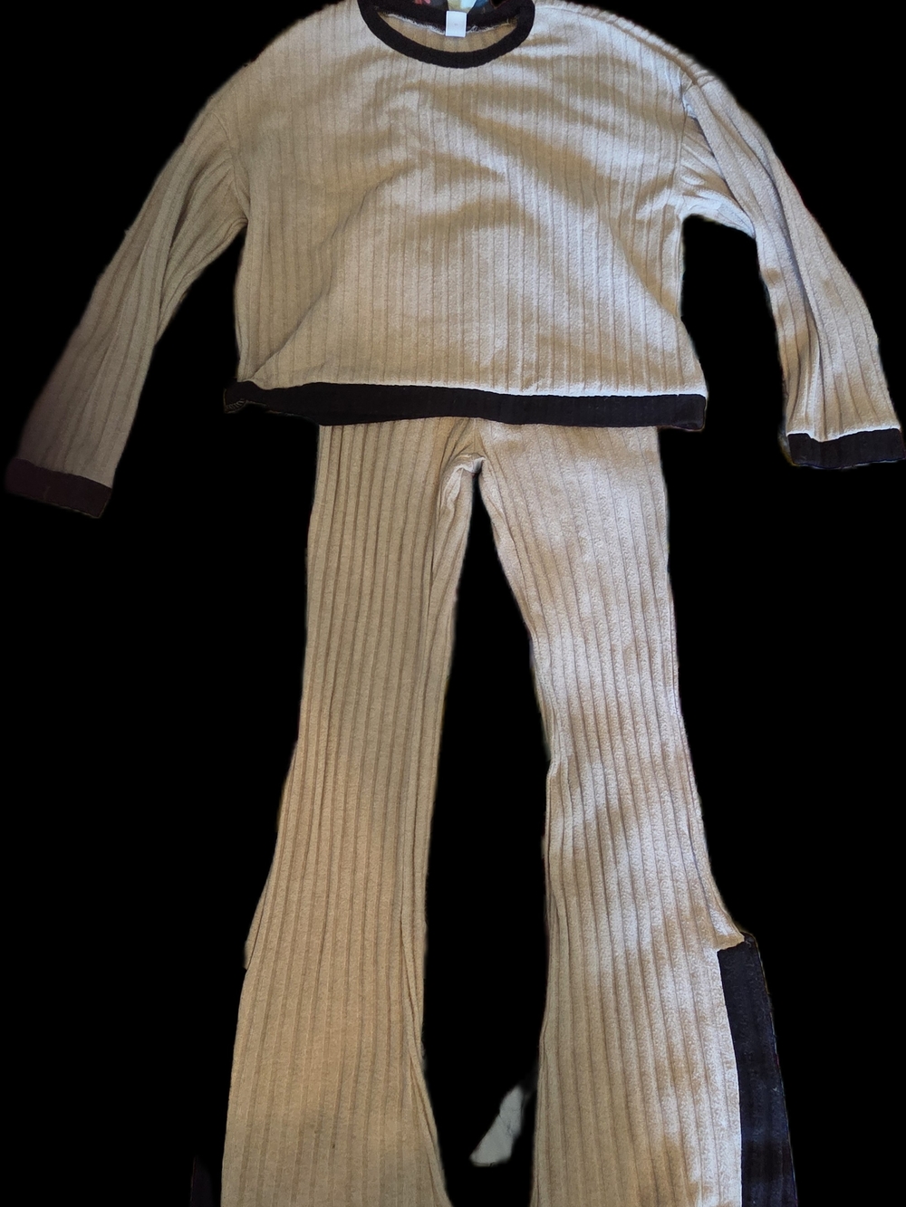 Kids Ribbed Two-Piece  Set in Cream with Black Trim